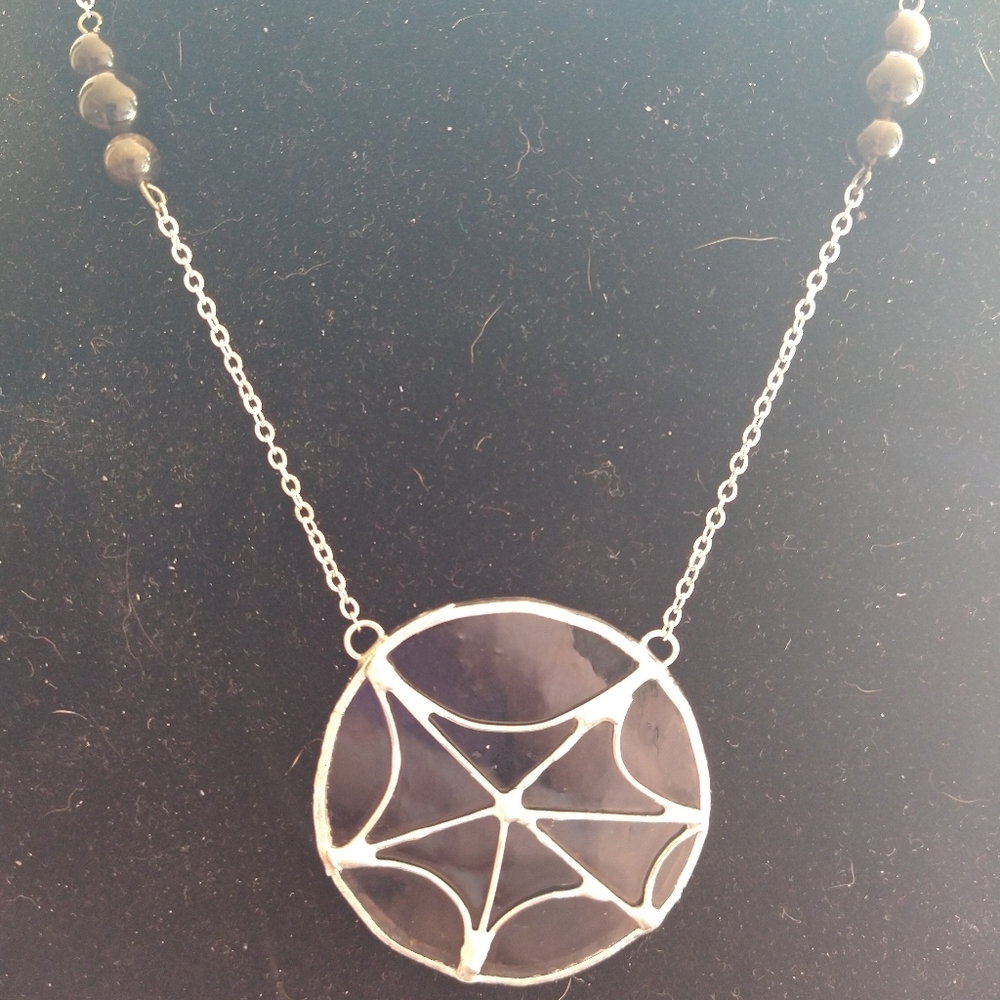 Stained glass spider web necklace